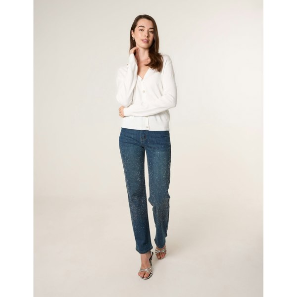 Blue Vanilla V Neck Diamante Button Cardigan