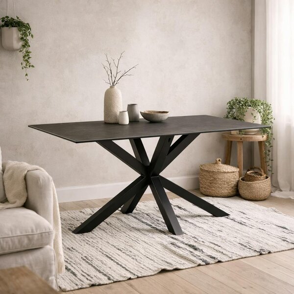 Wyld Haus Perth 135cm 4 Seater Black Ceramic Dining Table Industrial Black Metal Legs