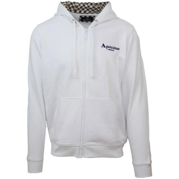 Aquascutum London Embossed Signature Logo Zip-Up Hoodie - White