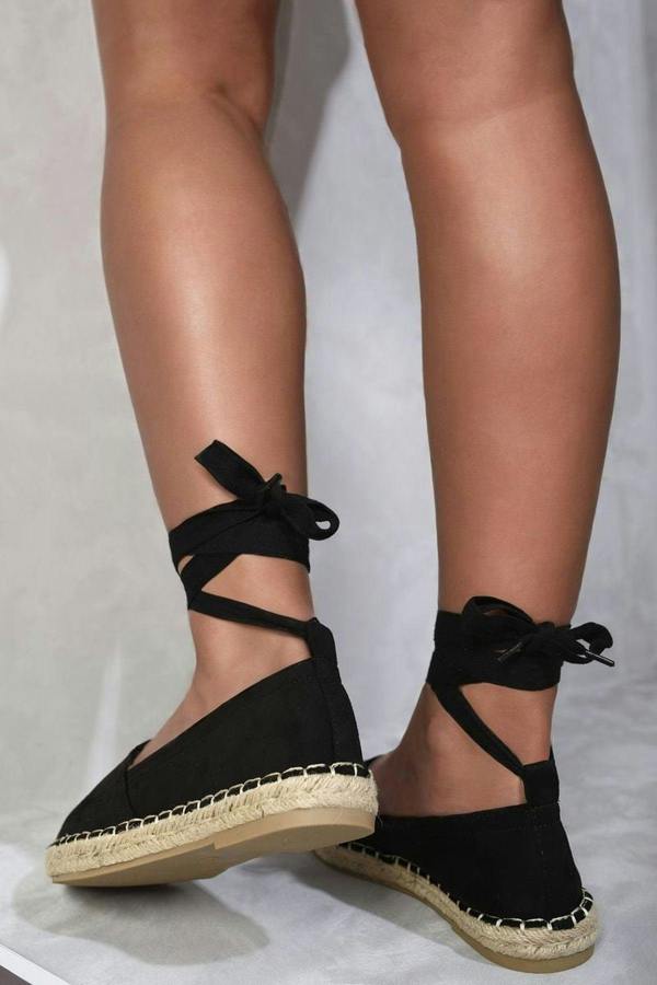 Zoey Tie Leg Espadrille Sandals - Black