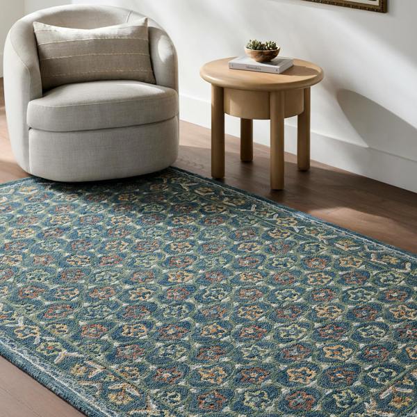Livabliss Fairfax-Hand Tufted Blue Beige Pink Wool Global Fringe Rug