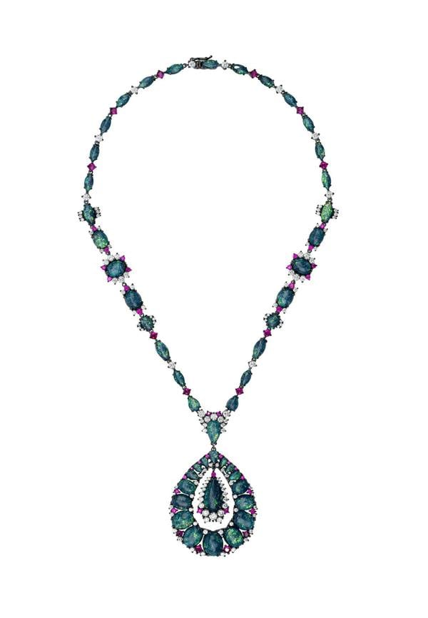 Latelita Paloma Green Opal Statement Necklace Silver Oxidised