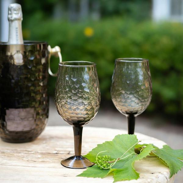 Culinary Concepts Smoked Hammered Cut Glass Wine Glasses - Set of Two