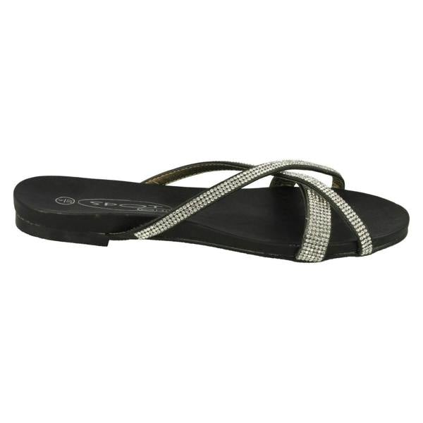 Spot On Ladies Spot On Diamante Flat Sandals