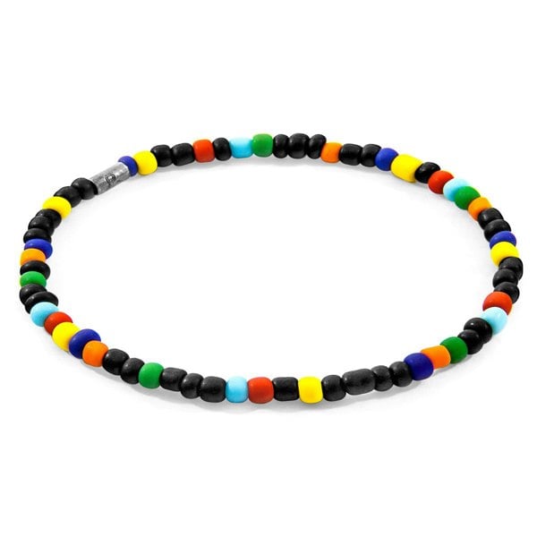 Anchor & Crew Black - Multicoloured Jack Silver and Glass SKINNY Bracelet