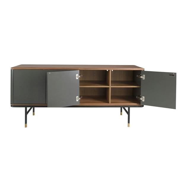 Angel Cerdá Sideboard in Dark Grey Wood, Black Steel and Walnut Top 3264