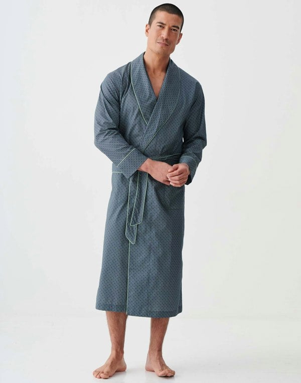 British Boxers Men's Crisp Cotton Dressing Gown – Geometric Moorland