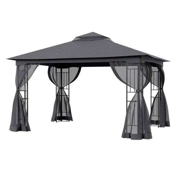 Premium Iron Outdoor Pergola with Sheer Charcoal Gray Screens Living and Home 