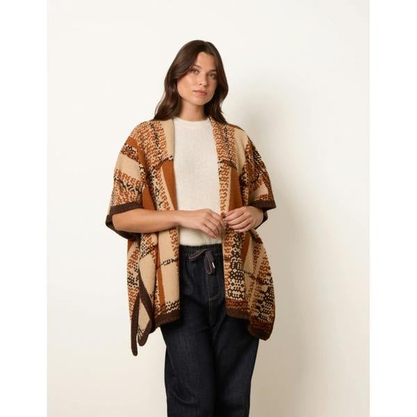 Blue Vanilla Geometric Patchwork Poncho