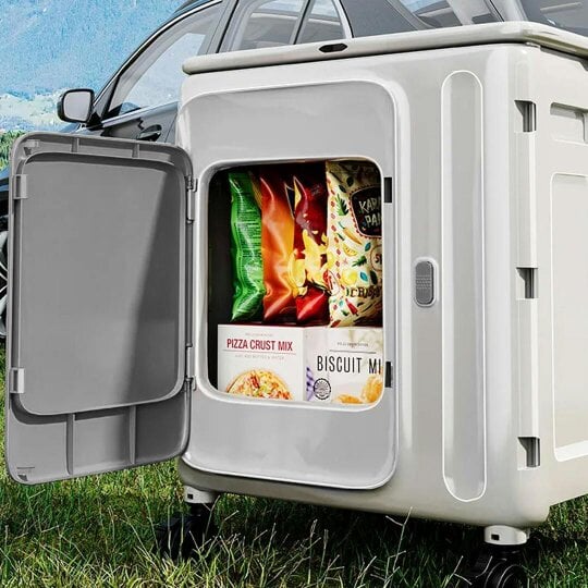 Havendro Folding Storage Box Trolley Cart Wheels Collapsible Container Home Camping Beige