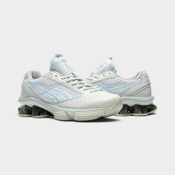 Supplied Fashion ASICS Gel-Kinetic Fluent women's running shoe in glacier grey and sky blue with gel cushioning.