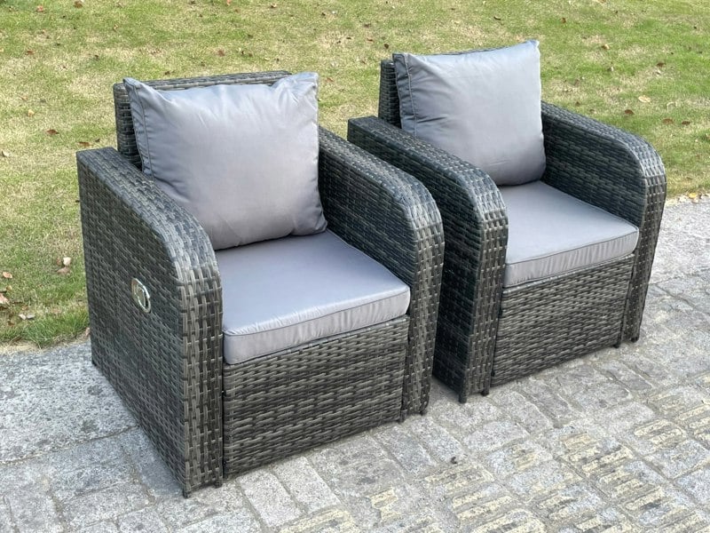 Fimous PE Rattan Garden Furniture Set Adjustable Chair Sofa Double Love Seat 2 Seater Sofa Lounge Set Square Coffee Table