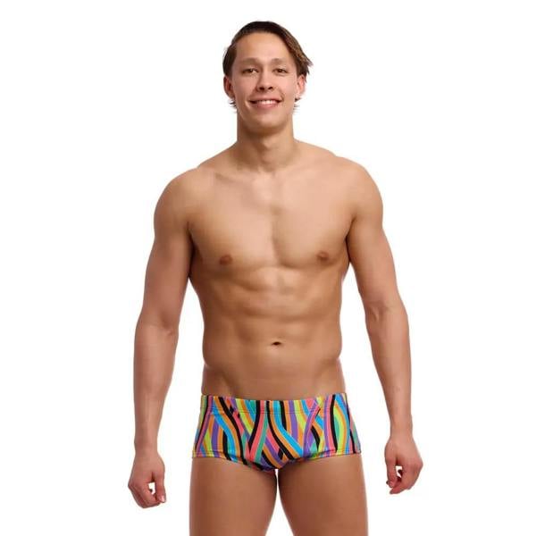 Vibrant multicolored Curl Curl swim trunks by Funky Trunks