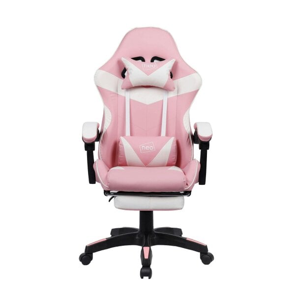 Neo Pink & White PU Leather Gaming Chair with Footrest
