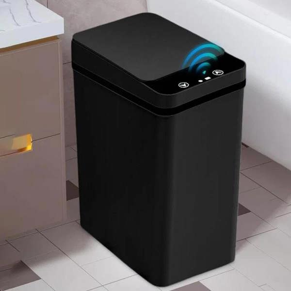 Dyzi 2pcs Black Motion Sensor Trash Cans Slim Automatic Touchless Bins