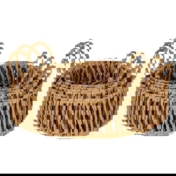 Hill Interiors Wicker Round Tray Set (Pack of 3) - Brown - 