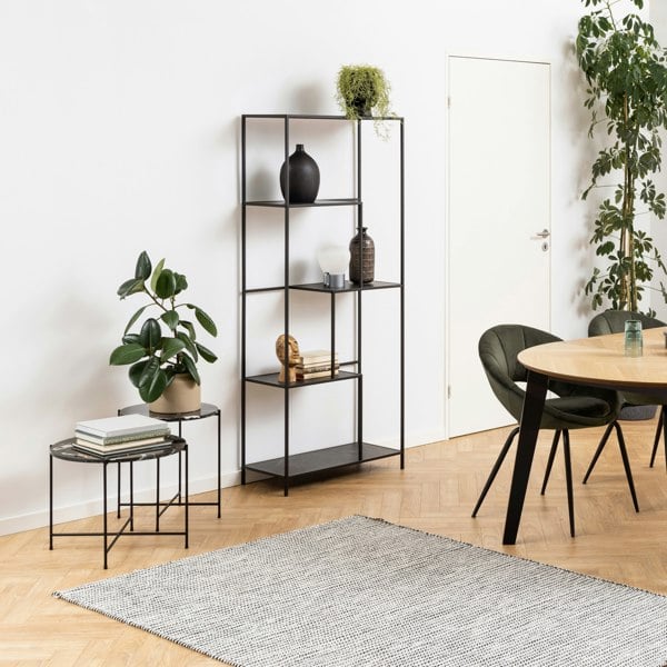 Furniture To Go Avila Side Table with Black Polished Marble Stone 52x40cm