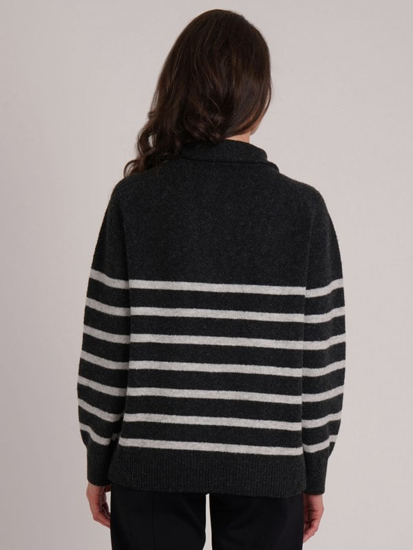 VIZ-A-VIZ Stripe Half Zip Funnel Neck Jumper