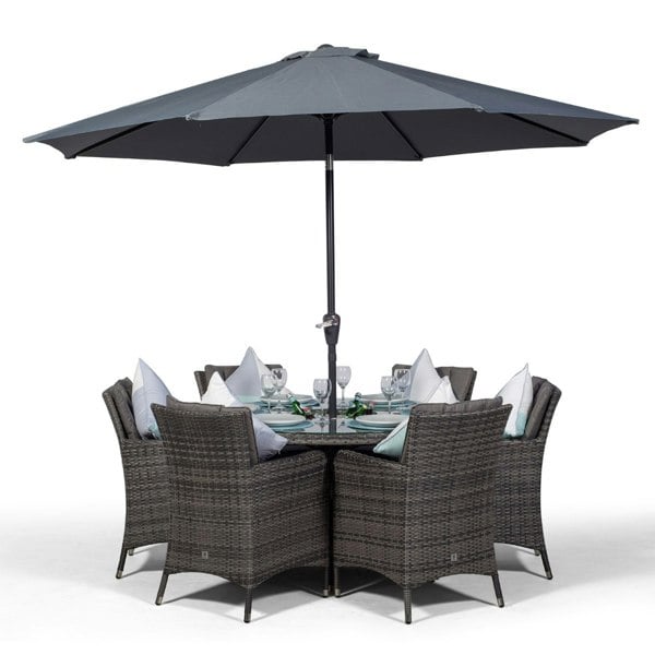 Giardino Savannah Round 6 Seater Patio Dining Set with Ice Bucket Drinks Cooler