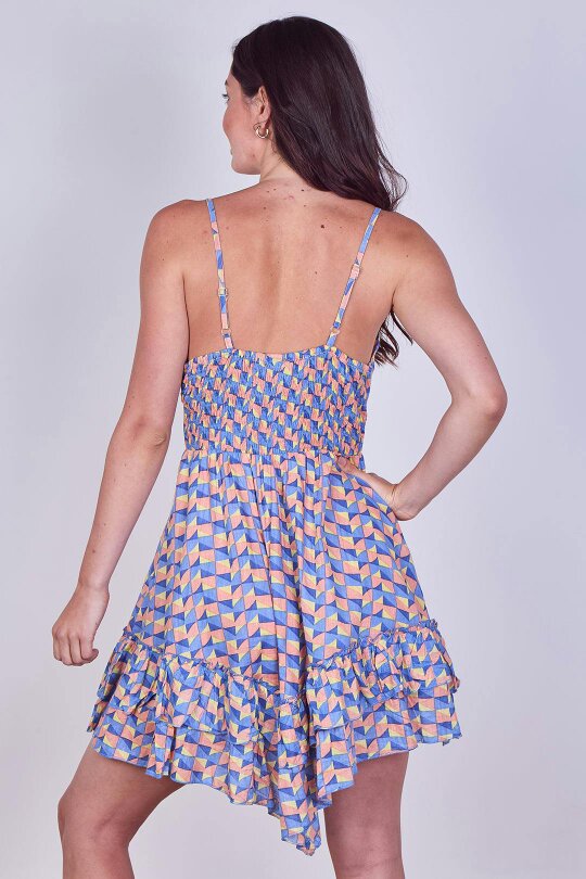 Boho Printed Cotton Mini Dress – Lightweight Summer Strappy Dress