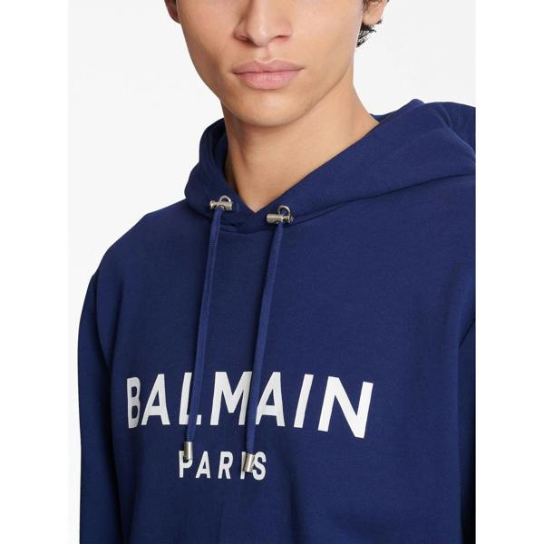 Balmain Logo Printed Hoodie   in  Navy