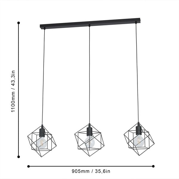 EGLO Straiton Black Steel Modern Geometric 3-Light Pendant