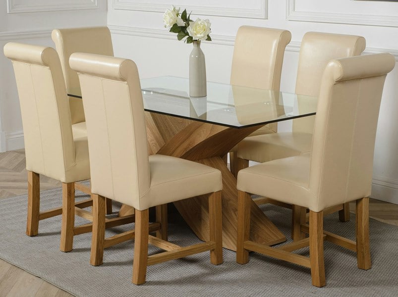 That's Furniture Valencia Oak Small Glass Dining Table & Washington Leather Chairs