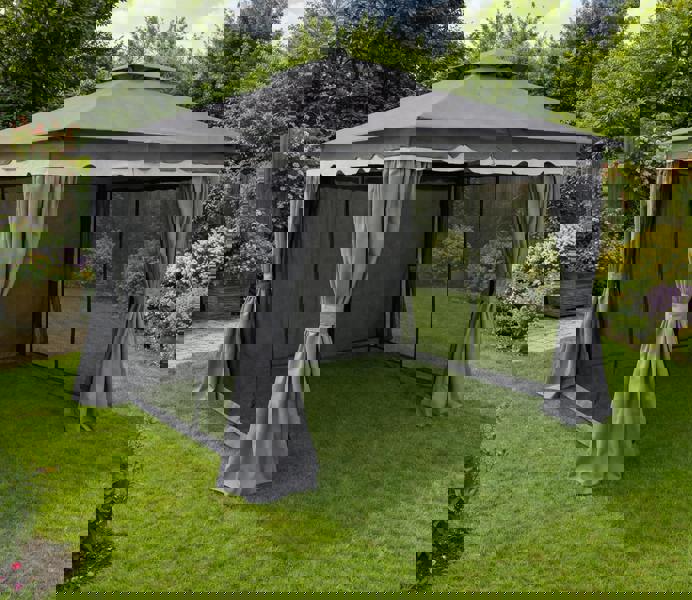 Gazebo Curtains Set Grey - Glendale Monaco 3m 4m Waterproof Side Panels The Garden Furniture Shop