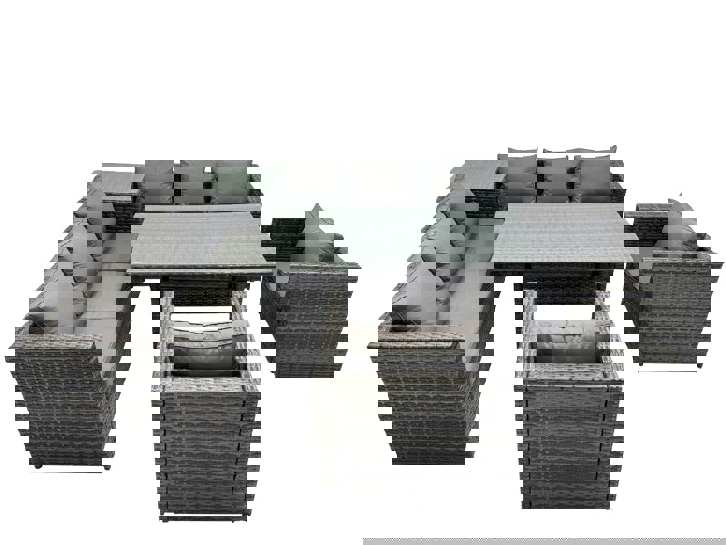 Fimous 8 Seater Outdoor Corner Sofa Chair Dining Table Set Garden Rattan Furniture Set with Side Table Dark Grey