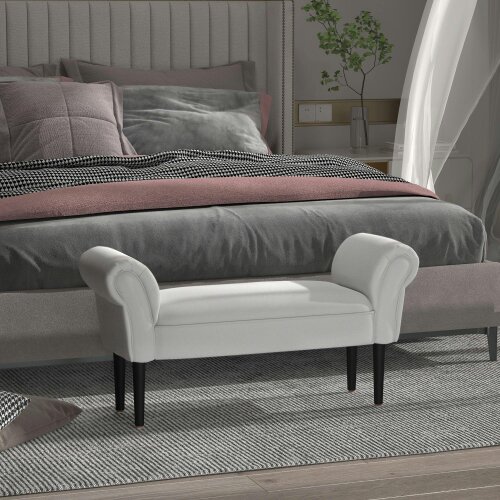 Wyld Haus Rosomi  Cream Upholstered Mid Century Entryway Bench With Armrests And Wooden Legs
