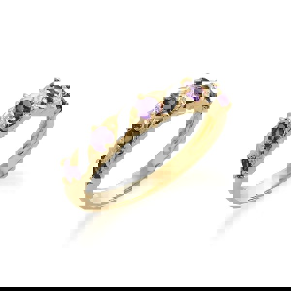 Gemondo Classic Amethyst & Diamond Half Eternity Ring in 9ct Yellow Gold