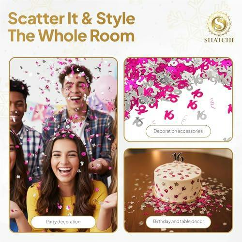 16th Birthday Pink and Silver Foil Confetti Pack for Party Tables and Celebration Displays image 7