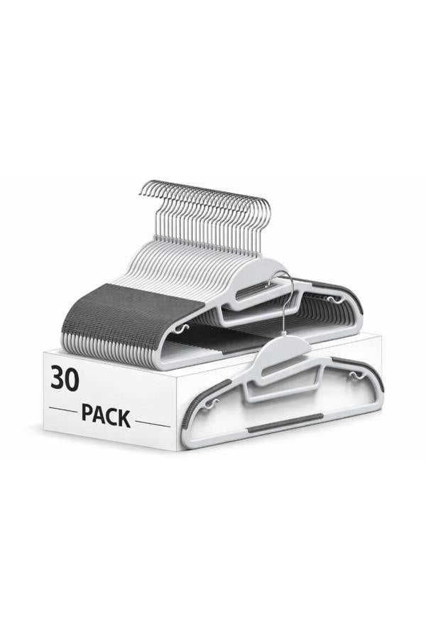 Dyzi 30 Pack White Plastic Coat Hangers Non Slip Heavy Duty
