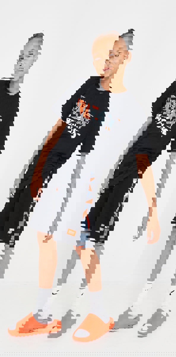 Beat Boyz Club Front Shorts - Black/Orange Geo