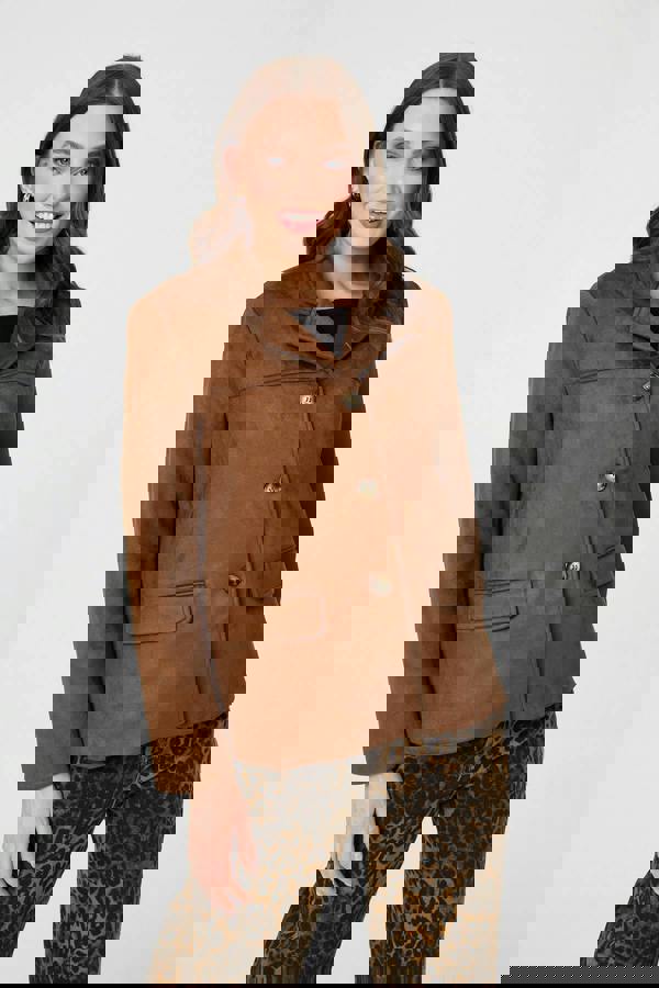 Brown | Faux Suede Pocket Front Slim Jacket