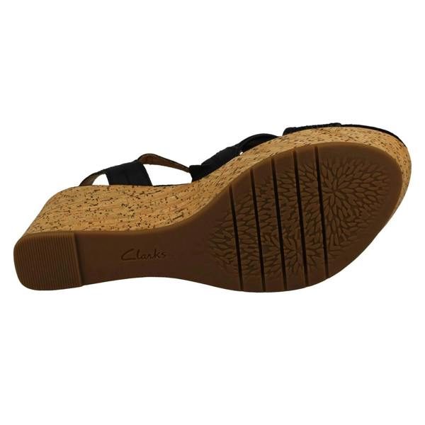 Clarks Ladies Clarks Contour Cushion Insole Cross Detailed Platform Wedge Sandals Elleri Plum