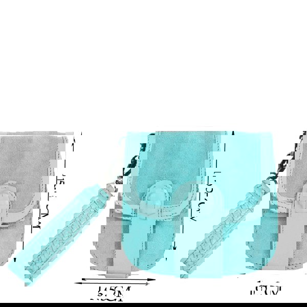 Assots London 'FLOYD' Turquoise Suede Leather Tab-over Wristlet