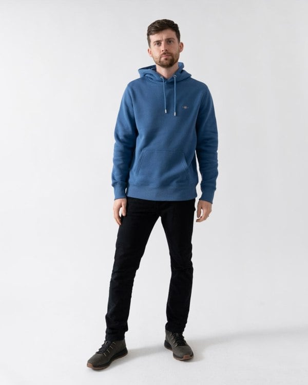 GANT Mens Regular Fit Shield Logo Pullover Hoodie - 442 Vintage Blue - CHO - Designer Mens Hoodies