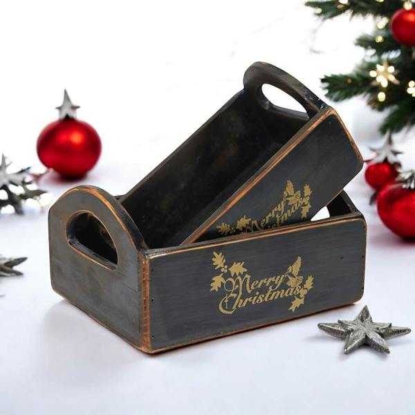 SET 2 BLACK WOODEN CRATES