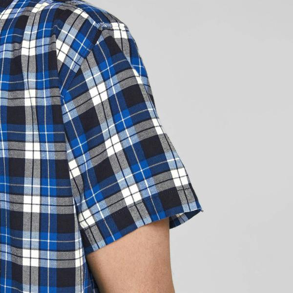 Jack & Jones Mens Blue Checked Shirt Cotton Short Sleeve Casual Size S