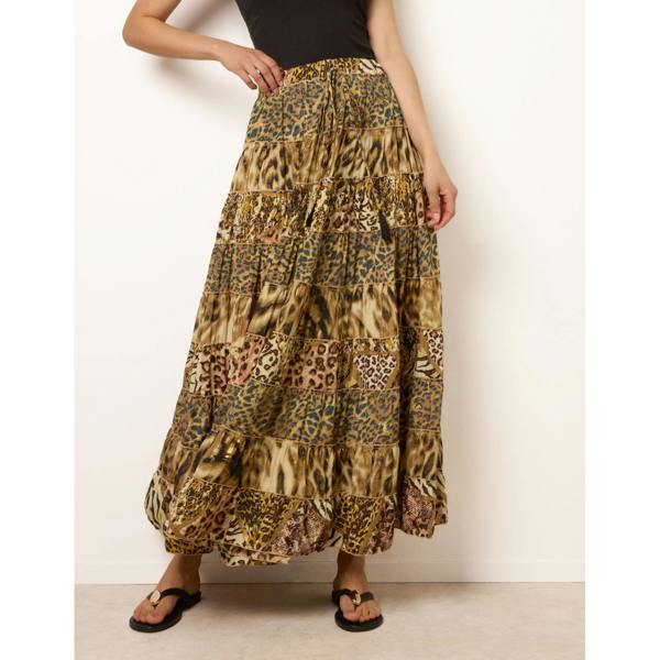 Blue Vanilla Animal Print Tiered Maxi Skirt