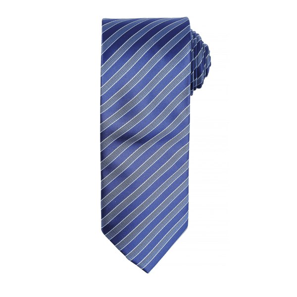 Premier Mens Double Stripe Pattern Formal Business Tie - Navy/Blue