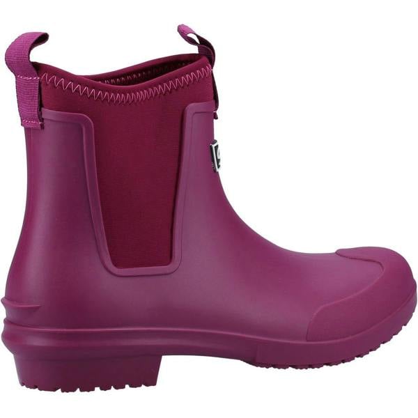 Cotswold Grosvenor Womens Pull On Ankle Wellie Wellington, vibrant pink waterproof rubber ankle boot with elastic side panels and pull-on loops for easy wear.