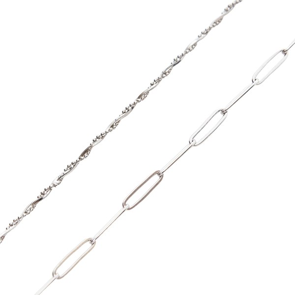 Spero London Bead Chain Twisted and Large Rectangular Chain Sterling Silver Bracelet Set