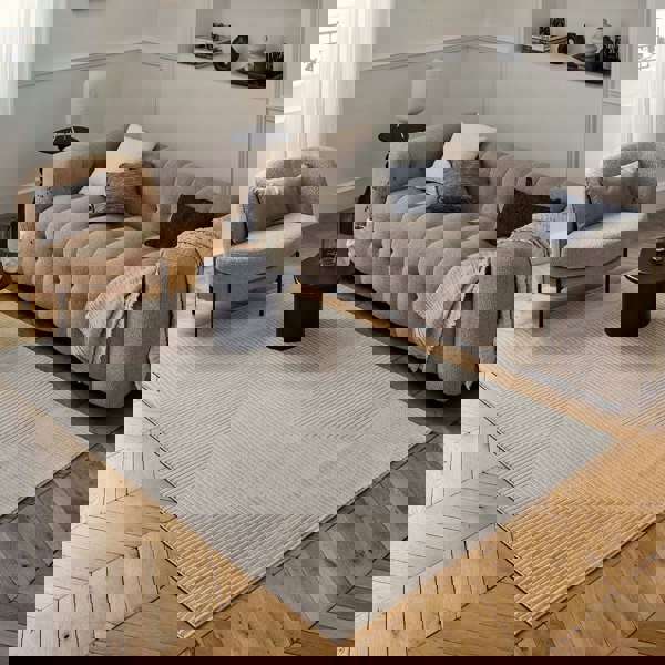 Geometric Living Room rug, beige colour, stain-resistant and non-shedding