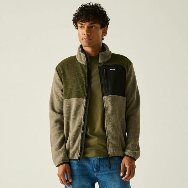 Regatta Mens Frankie Colour Block Borg Fleece Jacket - Smokey Olive/Dark Khaki - 