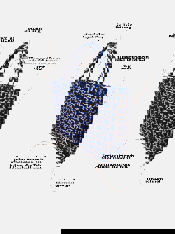 Berber Leather Moroccan Geometric Print Fabric Tote Bag in Blue