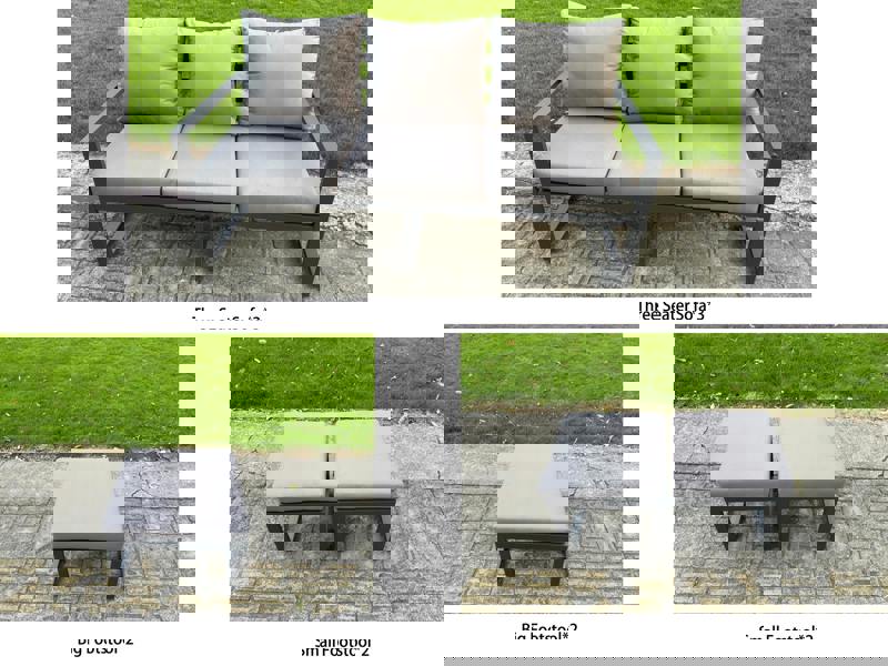 Fimous 13 Seater Aluminum Outdoor Garden Furniture Set with Adjustable Rising Dining Table, 3 Sofas & 4 Footstools - Grey