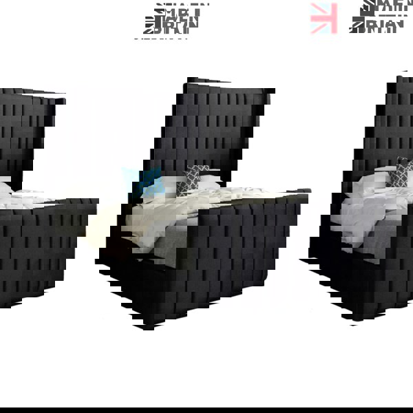 Casa Magna Romano Straight Winged Upholstered Soft Velvet Bed Frame - Black