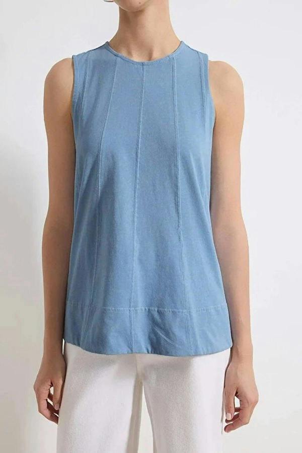WOVCOR Relaxed Crew Neck Sleeveless Stitched Detail Knitted Blouse